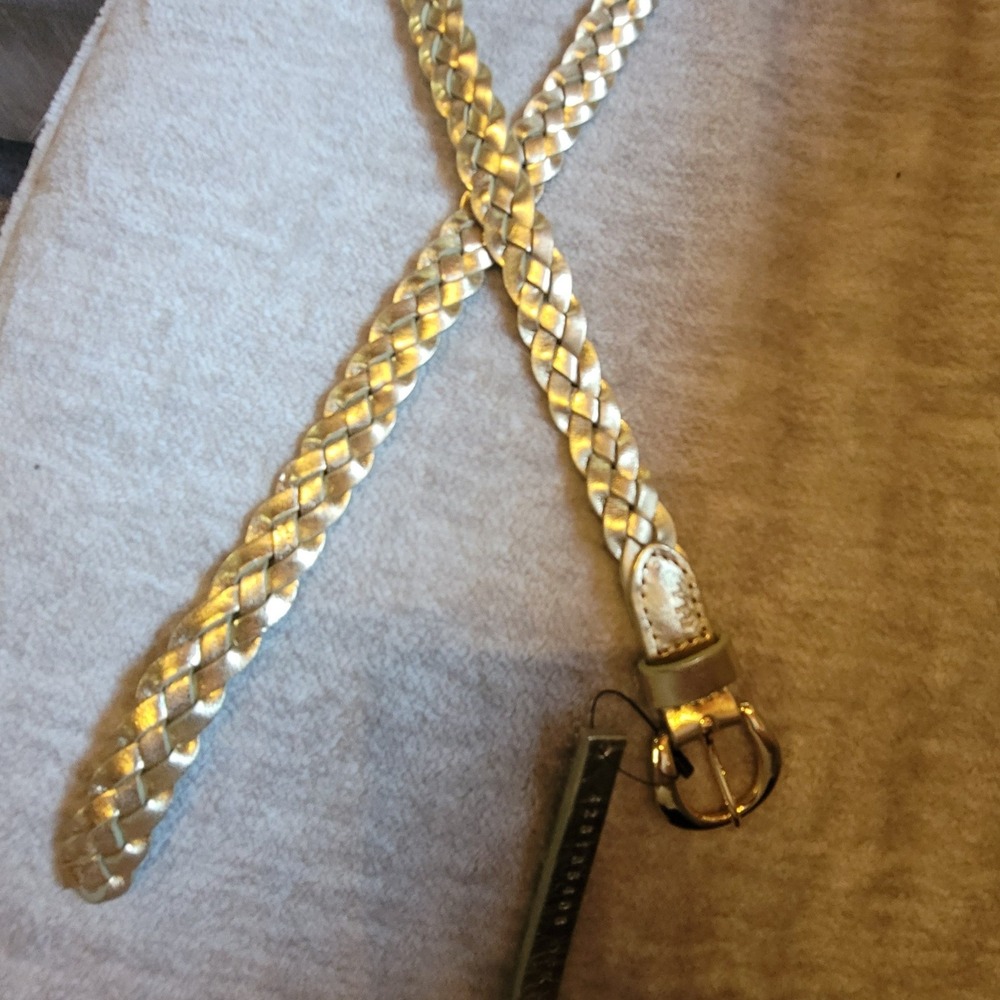 Lauren Ralph Lauren Designer Womens Gold Braided Leather Belt XL Metallic Glam